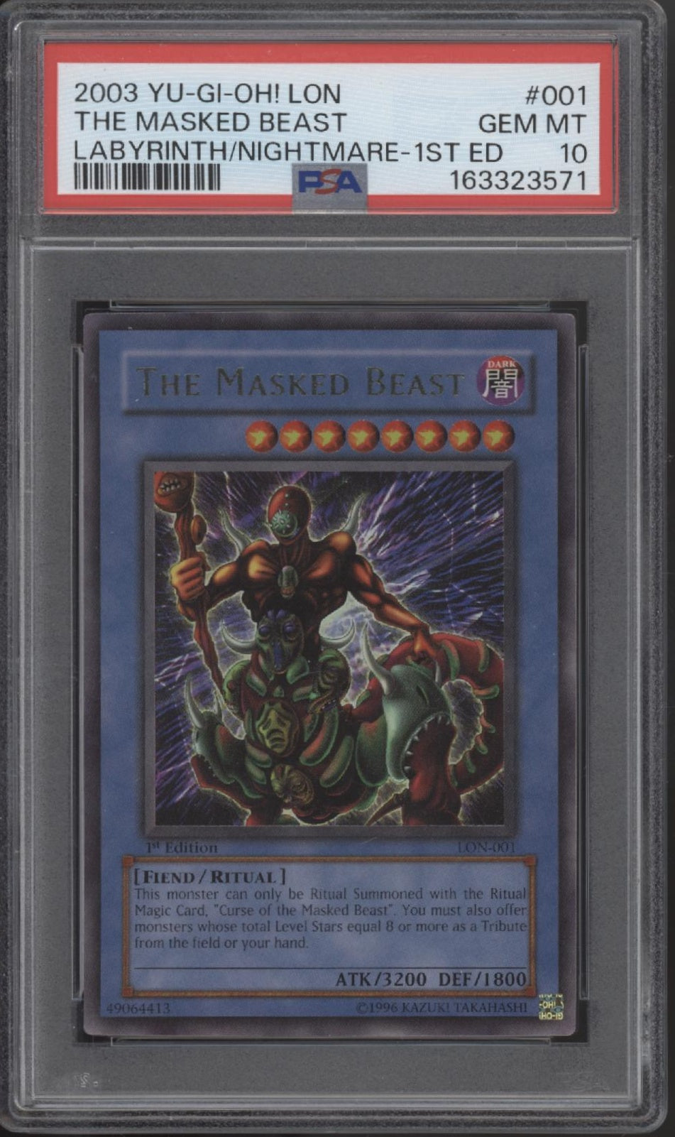 The Masked Beast Yu-Gi-Oh! LON 1st Edition #001 PSA 10